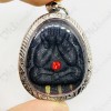 PidTa Lp Chuen BE.2545 BLACK Closed-Eye 3-Takrud Red Gem Thai Amulet Protection