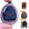 PidTa Lp Chuen BE.2545 BLACK Closed-Eye 3-Takrud Red Gem Thai Amulet Protection