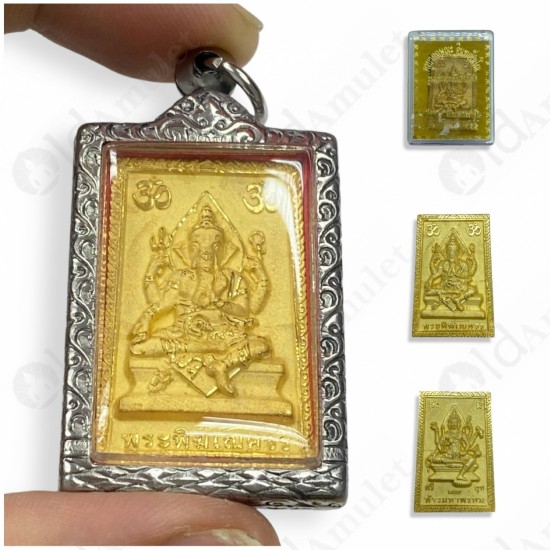 GOLD Ganesha + 4faces Phome Kruba Kritsana BE.2555 Thai Amulet Charming Success