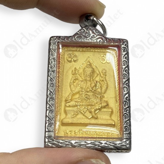 GOLD Ganesha + 4faces Phome Kruba Kritsana BE.2555 Thai Amulet Charming Success