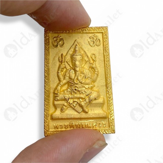 GOLD Ganesha + 4faces Phome Kruba Kritsana BE.2555 Thai Amulet Charming Success