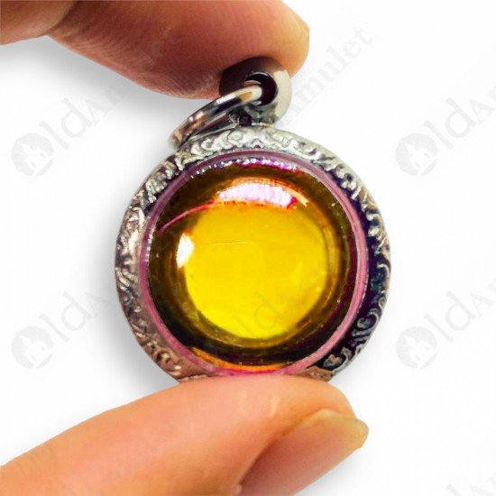 Yellow Round Naga-eye Thai Holy Real Amulet Gemstone 100% Authentic Size-M