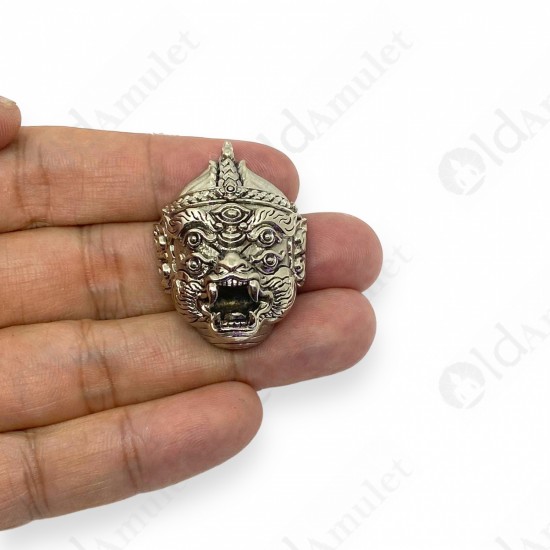 SiHuHaTa Hanuman Face 4ears5eyes WHITE-NICKEL KB Subin 2556 Thai Amulet Gambling