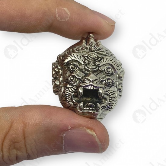 SiHuHaTa Hanuman Face 4ears5eyes WHITE-NICKEL KB Subin 2556 Thai Amulet Gambling