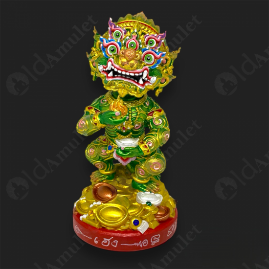 7Inch SiHuHaTa 4ears5eyes Statue Thai Amulet BODY-GREEN KRUBA KOMFUN BE.2566