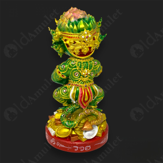 7Inch SiHuHaTa 4ears5eyes Statue Thai Amulet BODY-GREEN KRUBA KOMFUN BE.2566