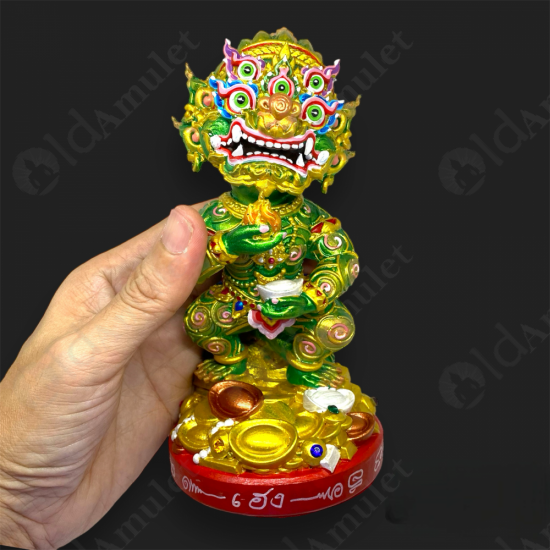 7Inch SiHuHaTa 4ears5eyes Statue Thai Amulet BODY-GREEN KRUBA KOMFUN BE.2566