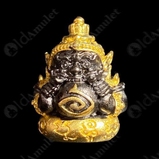 SMALL Rahu AC Subin Be.2566 BLack+Gold Plated Thai Amulet Wealthy Rich Money