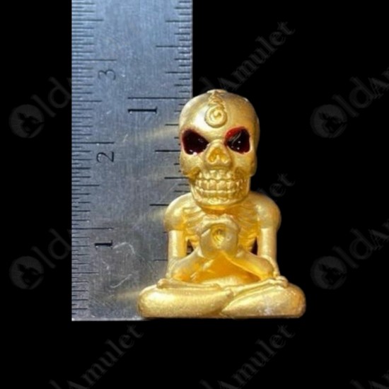 Gold Skull Ajarn Nheng Prai Thong Be.2566 Thai Amulet Win Gambling Wealthy Rich