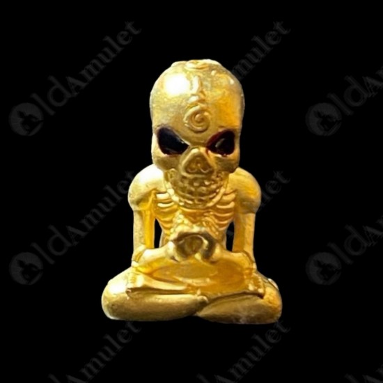 Gold Skull Ajarn Nheng Prai Thong Be.2566 Thai Amulet Win Gambling Wealthy Rich