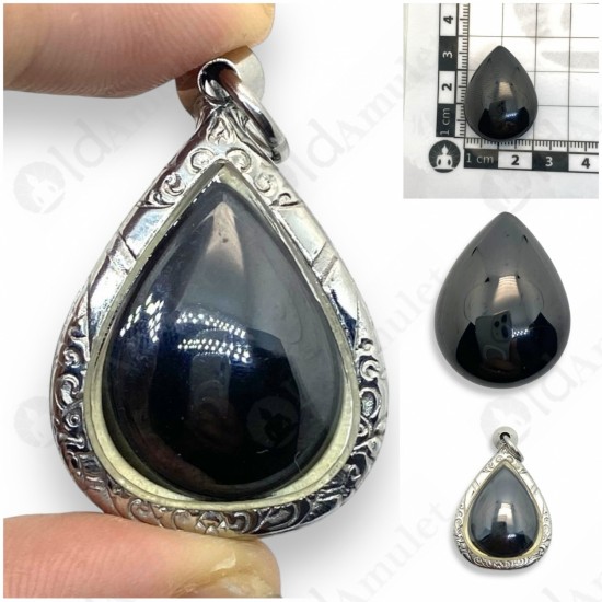 Naga-eye BLACK Pear Holy LekLai Thai Amulet Gemstone Real Natural 100% Authentic