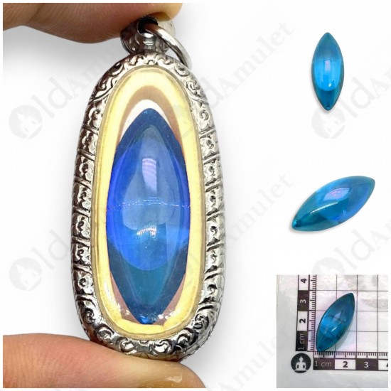 Blue Naga-eye Small Rugby Pendant Thai Amulet Leklai Gemstone Wealthy Lucky