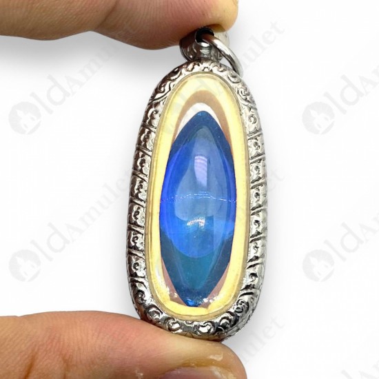 Blue Naga-eye Small Rugby Pendant Thai Amulet Leklai Gemstone Wealthy Lucky