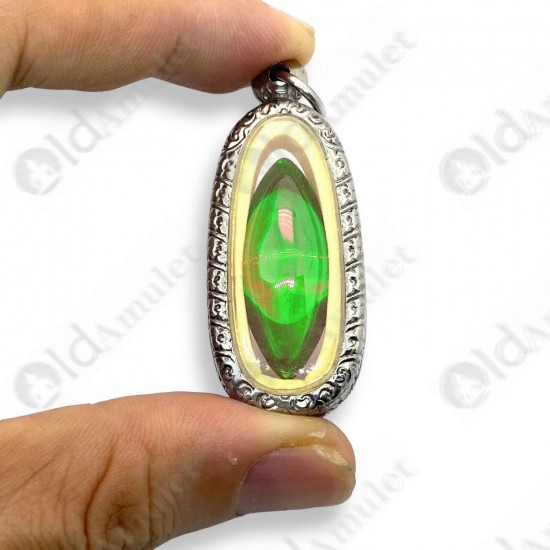 Green Naga-eye Small Rugby Pendant Thai Amulet Leklai Gemstone Wealthy Lucky