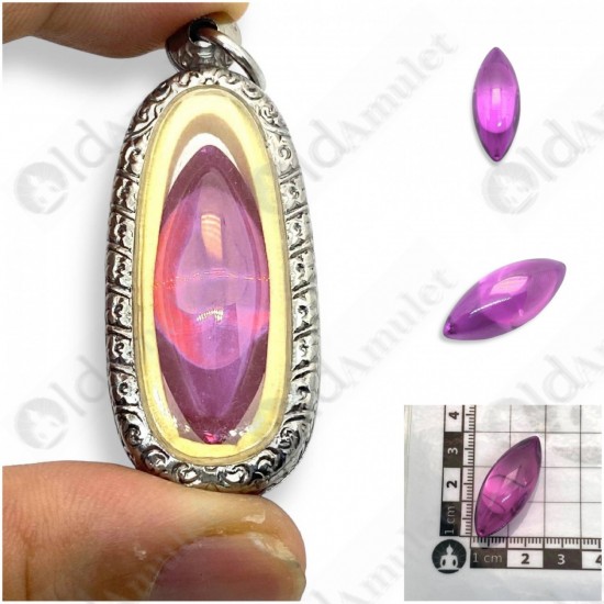 Pink Naga-eye Small Rugby Pendant Thai Amulet Leklai Gemstone Wealthy Lucky