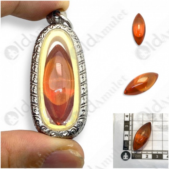 Orange Naga-eye Small Rugby Pendant Thai Amulet Leklai Gemstone Wealthy Lucky