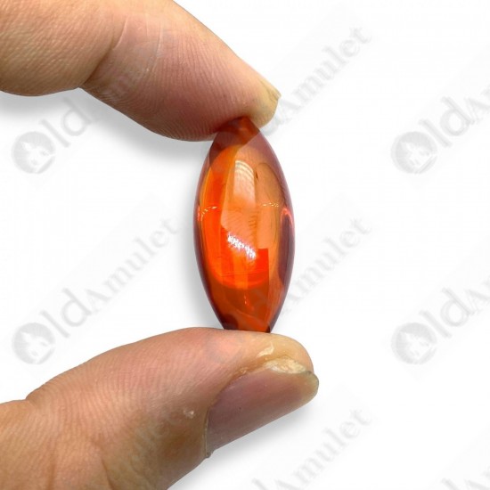 Orange Naga-eye Small Rugby Pendant Thai Amulet Leklai Gemstone Wealthy Lucky