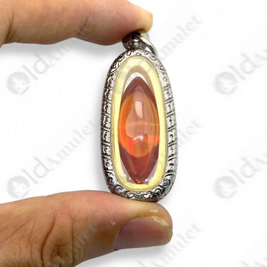 Orange Naga-eye Small Rugby Pendant Thai Amulet Leklai Gemstone Wealthy Lucky