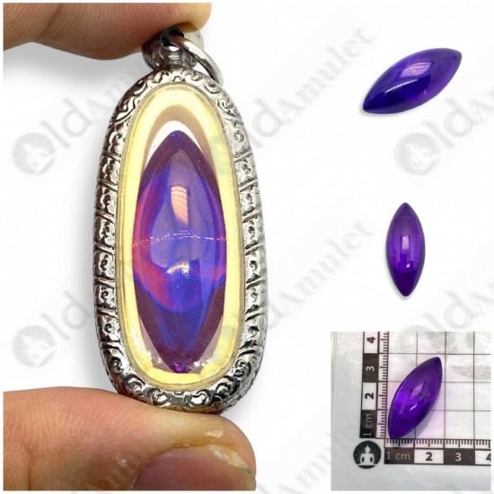 Violet Naga-eye Small Rugby Pendant Thai Amulet Leklai Gemstone Wealthy Lucky