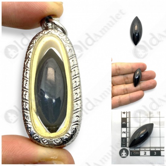 Black Naga-eye Small Rugby Pendant Thai Amulet Leklai Gemstone Wealthy Lucky