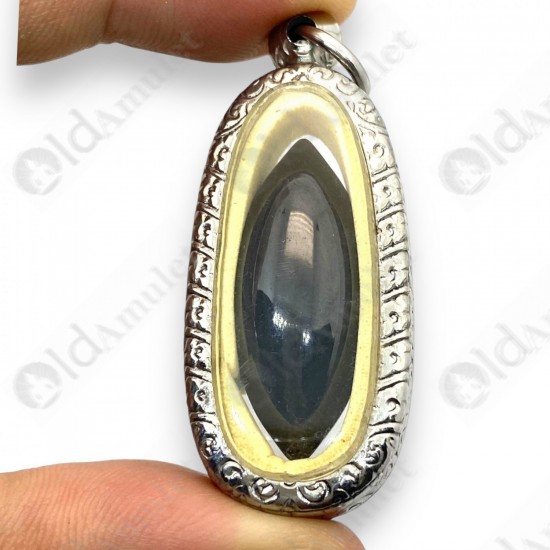 Black Naga-eye Small Rugby Pendant Thai Amulet Leklai Gemstone Wealthy Lucky