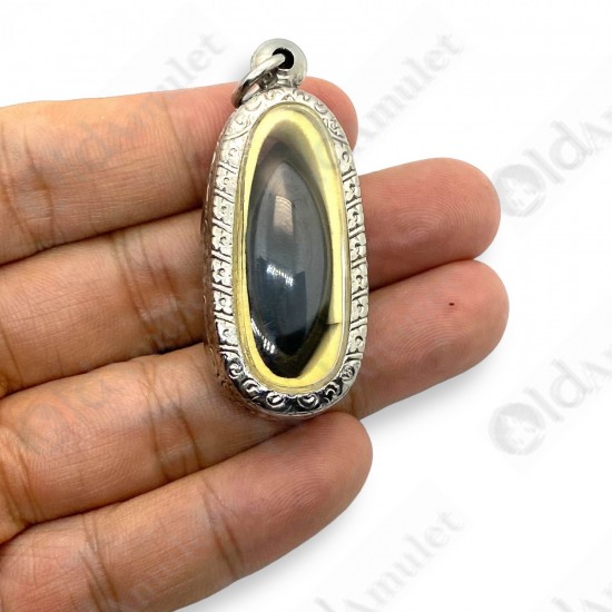 Black Naga-eye Small Rugby Pendant Thai Amulet Leklai Gemstone Wealthy Lucky