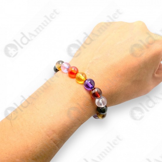 Bracelet Multi Color 10mm Naga-eye Khaw Thai Holy Amulet Gemstone 100% Authentic