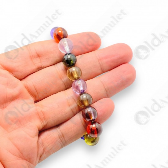 Bracelet Multi Color 10mm Naga-eye Khaw Thai Holy Amulet Gemstone 100% Authentic